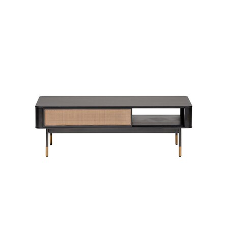 Homeroots 47" Black and Brown Solid Wood And Steel Coffee Table With Drawer And Shelf 370457