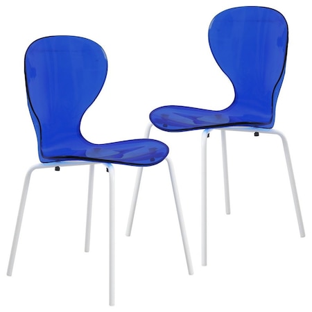 Leisuremod Modern Oyster Transparent Side Dining Side Chair with White Base in Blue, 2PK OCW-17TBU2