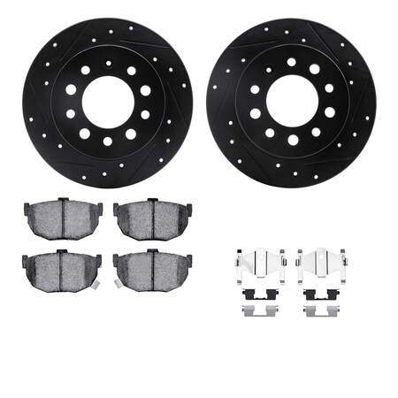 Dynamic Friction Co DFC Rotors-Drilled & Slotted-Black w/ 5000 Advanced Brake Pads Incl Hdw 8512-03024