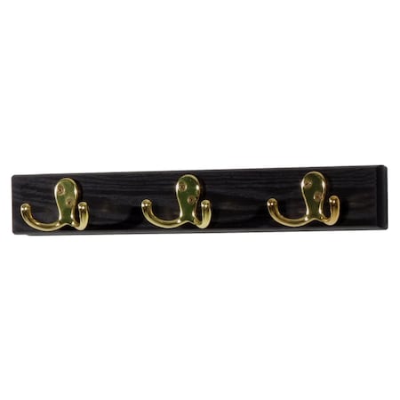 Wooden Mallet 3 Double Prong Brass Hook Rail & Coat Rack Black HSD3BBK