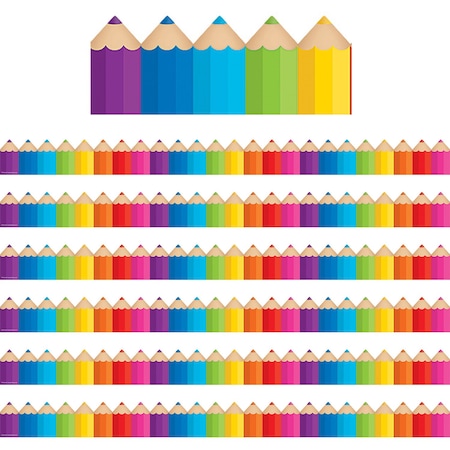 Teacher Created Resources Colored Pencils Die-Cut Border Trim, 35 Feet Per Pack, 6PK TCR3496
