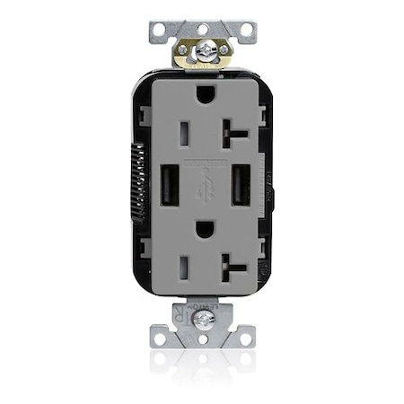 Leviton USB Receptacle, 20 A, 1 hp, Gray, PBT M58AA-GY
