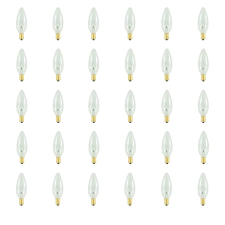 Bulbrite Incandescent Torpedo B10 Chandelier Light Bulbs, European E14 Screw Base, 5W, 2700K, 30PK 861202