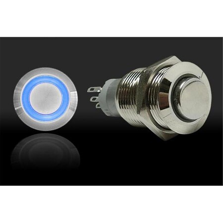 Perfectpitch 16mm Latching Billet Button with LED Ring - Blue PE3523061
