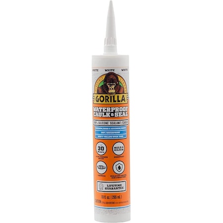 Gorilla Glue Silicone Sealant, 10 oz, Cartridge, White, Silicone Base 108318