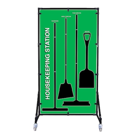 5S Supplies Housekeeping Shadow Board Broom Station V6, Green Shadows, Kit + Stand HSB-V6-GREEN-KIT-STAND
