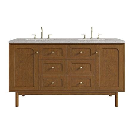 James Martin Vanities Laurent 60" Double Vanity, Honey Oak w/ 3 CM Eternal Jasmine Pearl Silestone Top 545-V60D-HNO-3EJP