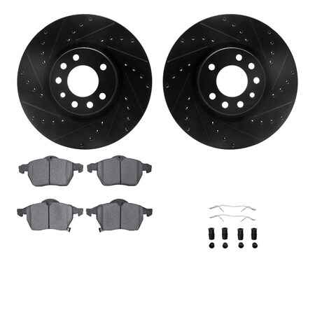 Dynamic Friction Co DFC Rotors-Drilled & Slotted-Black w/ EURO 5000 Ceramic Brake Pads Incl Hdw 8612-65007