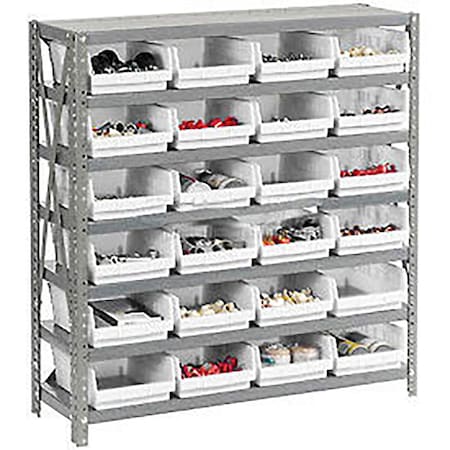 Global Industrial Steel Shelving with 24 4"H Plastic Shelf Bins Ivory - 36x18x39-7 Shelves 603434WH
