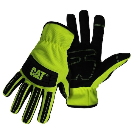 Cat HighVisibility Utility Gloves, Men's, L, Open Cuff, Spandex, Green CAT012250L