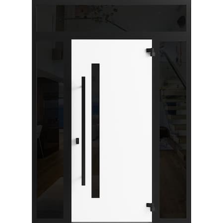 Vdomdoors Front Exterior Prehung Steel Door Ronex0144 Grey 2 Sidelight and Transom Window Sidelite Entry RONEX0144EXD-GRE-W16+36+16 X H80+16-LH-I