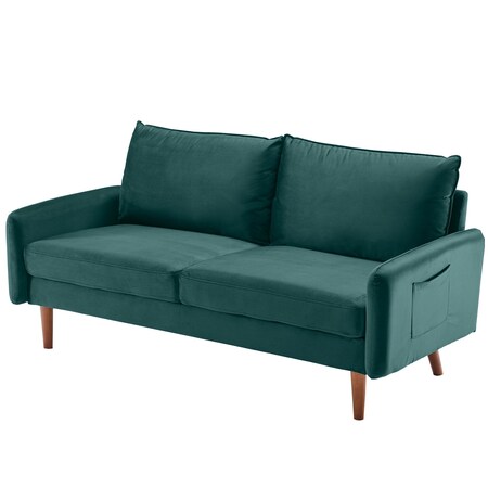 Homeroots Teal Contemporary Velvet Sofa with Side Pockets 473447
