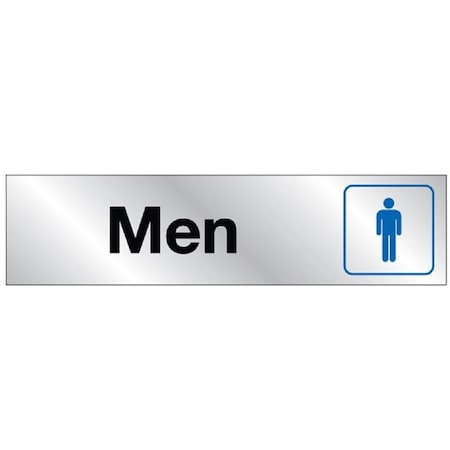 Hy-Ko Sign, Men, Silver Background, Vinyl, 2 x 8 in Dimensions 478