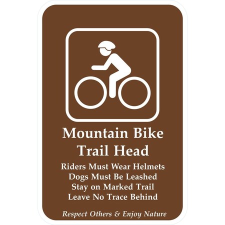 Lyle Mountain Bike Trail Head, Riders Must Wear Helmets, Dogs Mu, 12x18, Engineer Grade, White G-3776-EG_12x18