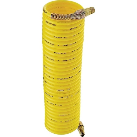 Amflo Air Hose, 14 in OD, 50 ft L, MNPT, 200 psi Pressure, Nylon, Yellow 4-50E-RET