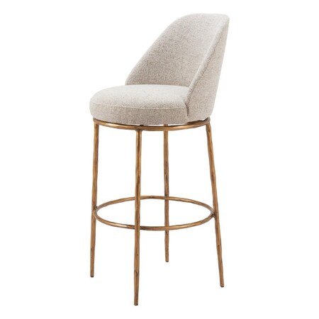 Homeroots 32" Beige And Gold Fabric And Steel Bar Height Swivel Bar Chair 555685