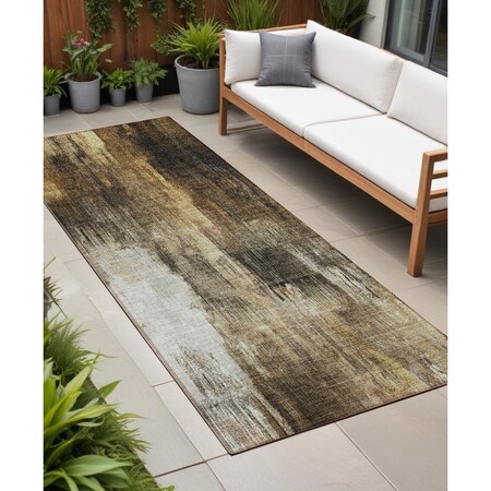 Homeroots 8' Runner Chocolate Abstract Washable Non Skid Indoor Outdoor Runner Rug 563593