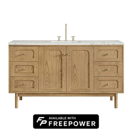 James Martin Vanities Laurent 60 in. Single Vanity, Light Natural Oak, w/ 3 CM Victorian Silver Silestone Top 545-V60S-LNO-FVSL