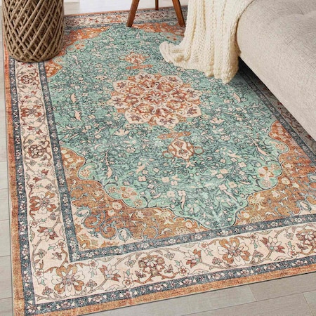 World Rug Gallery Traditional Oriental Medallion Washable Non Slip Area Rug 3 ft x 5 ft Multi WR84MULTI3X5