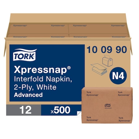 Tork Disposable Napkins, Interfold, White, PK12 100990