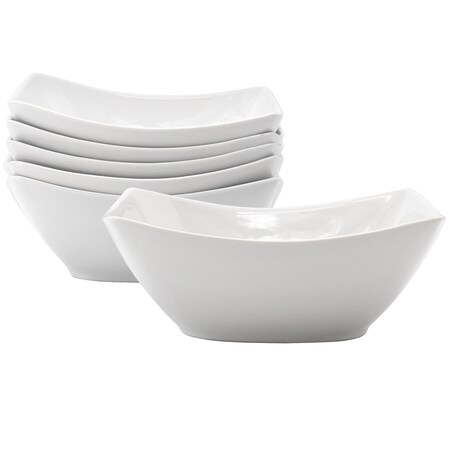 Our Table Simply White 6 Piece 7 Inch Rectangular Porcelain Bowl Set in White 133105.01