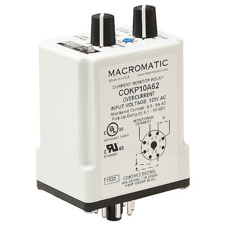 Macromatic Monitor Relay, 10 A, 120VAC, 8 Pins COKP10A62-G