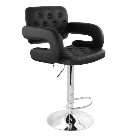 Elama Faux Leather Tufted Bar Stool in Black with Chrome Base and Adjustable Height ELM-749-BLK