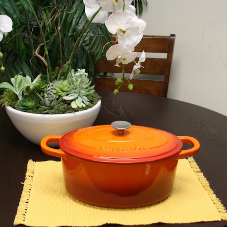 Crock-Pot Crock Pot Artisan 7 Quart Enameled Cast Iron Oval Dutch Oven in Sunset Orange 109474.02