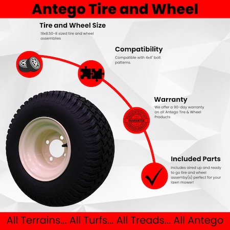 Antego 8in Tan/Beige Golf Cart Wheels with 18X8.50-8in 4 Ply Turf Tires Set of 4, 4PK A870150304188508