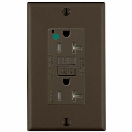 Leviton GFIRcptcl, 20A, 125VAC, Brn, Polycarbonate GFTR2-HG