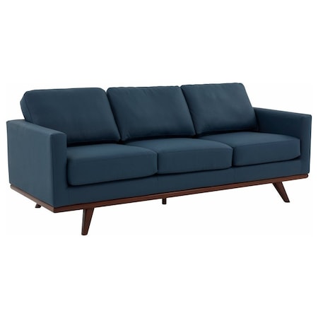 Leisuremod Chester Modern Leather Sofa with Birch Wood Base, Navy Blue CS83NBU-L