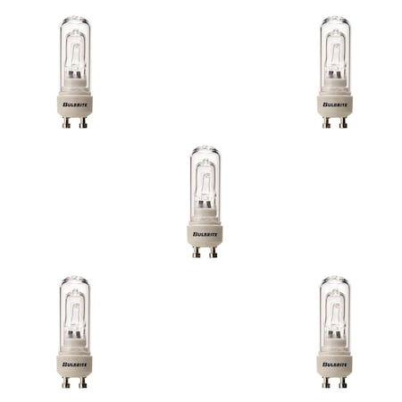 Bulbrite Halogen 120V Clear Tubular Bulbs, Twist&Lock GU10 Bi-Pin Base, 50-Watt, 2900K, 5PK 860643