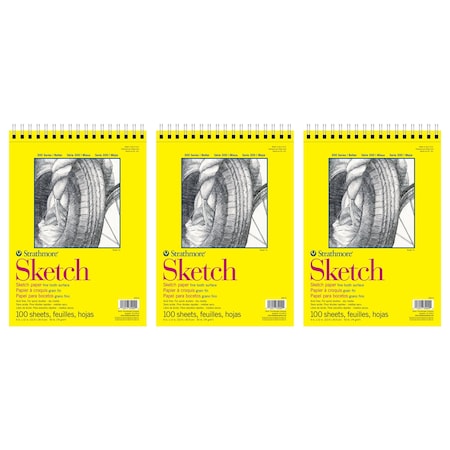 Strathmore 300 Series Sketch Pad, Side Wire Binding, 100 Sheets, 9x12 inch, 3PK P350-9-03