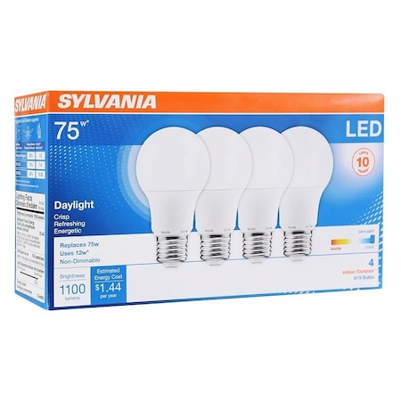 Sylvania LED Bulb, General Purpose, A19 Lamp, 75 W Equivalent, E26 Lamp Base, Frosted, Daylight Light 78100