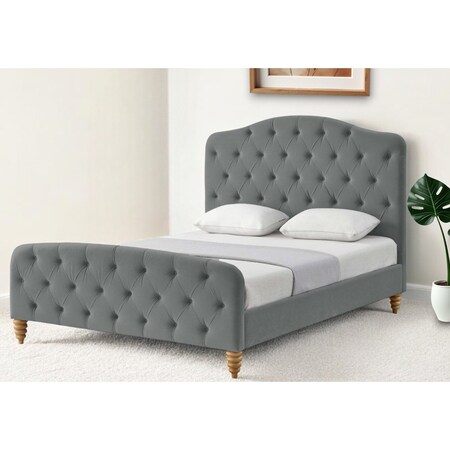Homeroots Gray Solid Wood Twin Tufted Upholstered Velvet Bed 544893