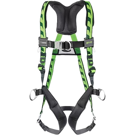 Miller Premium Breathable Full-Body Harness w/Steel Hardware, 5 Points of Adjustment, Front/Back/SIde D-Ring ACF-TBDUG