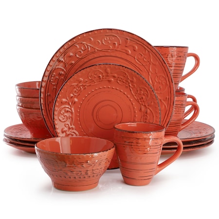 Elama Malibu Jasper 16-Piece Stoneware Dinnerware Set in Orange ELM-MALIBU-JASPER