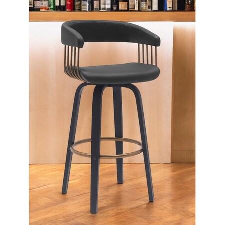 Homeroots 31" Black Faux Leather Swivel Bar Height Bar Chair 534472