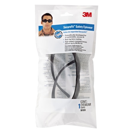 3M Safety Glasses, Anti-Fog, Gray Lens, Black Frame SF201P1-C