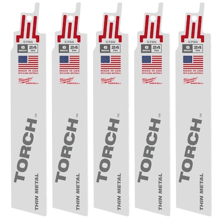 Milwaukee Tool 6" 24 TPI The Torch SAWZALL Blades (5 Pk) 48-00-5786