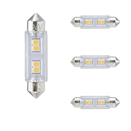 Bulbrite LED Filament 0.8W T3 Light Bulbs, Clear Glass, Festoon Base, 3000K, 55lu, 24 Volts, 4PK 862792