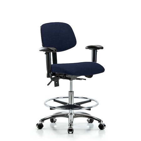 Blue Ridge Ergonomics Chair, Fab, Med Bench, Chr AA CF Cast, Nav, 6-Way Adjustable, 22" to 29" Height, Dark Blue BR-FMBCH-CR-T0-A1-CF-CC-F45