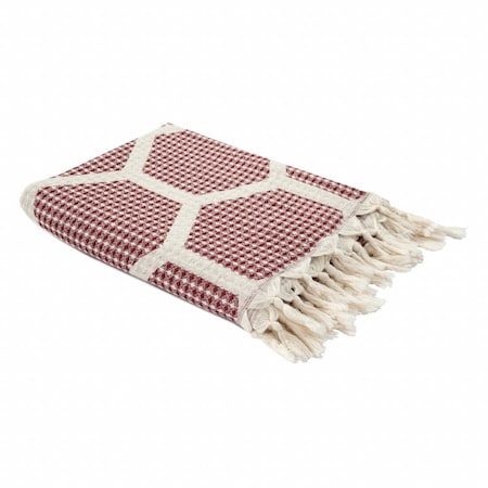 Homeroots 60" X 50" Red Woven Cotton Geometric Throw Blanket with Fringe 516497