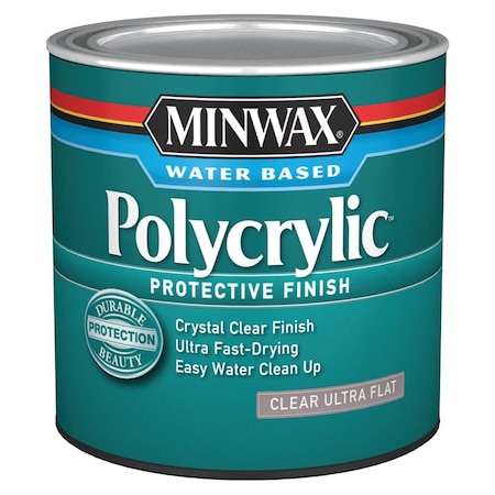 3M 1/2 Pt Minwax 211114444 Clear Polycrylic Water-Based Protective Finish, Ultra Flat 19038-20-CC