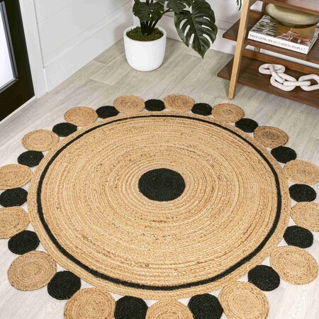 Jonathan Y Aurora Two-Tone Jute Hippy Circle Medallion Black/Natural 4 ft Round Area Rug RNF109A-4R