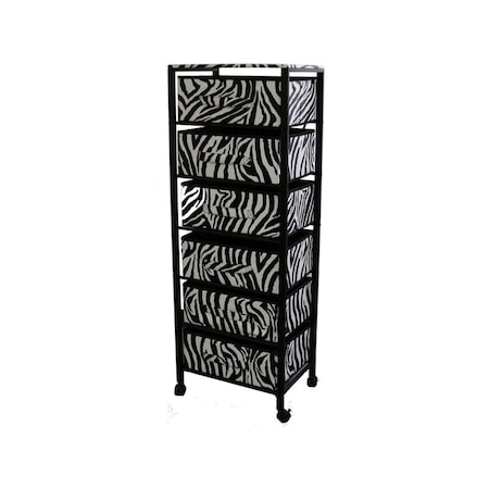 Homeroots Zebra Black and White Rolling Six Drawer Tower Organizer 468921
