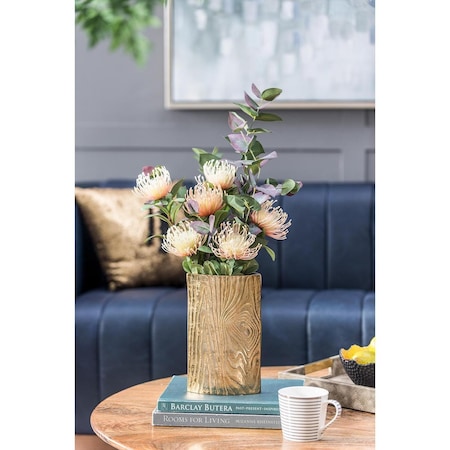 Homeroots 10" Gold Aluminum Oval Faux Wood Table Vase 565439