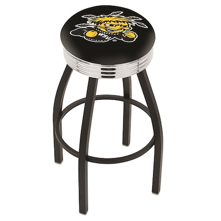 Holland Bar Stool Co 30" Blk Wrinkle Wichita State Swivel Bar Stool, Chrome Ring L8B3C30WichSt