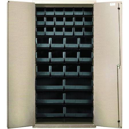 Quantum Storage Systems BEIGE STORAGE CABINET W/132 BLACK BINS QSC-BG-36-FDBK