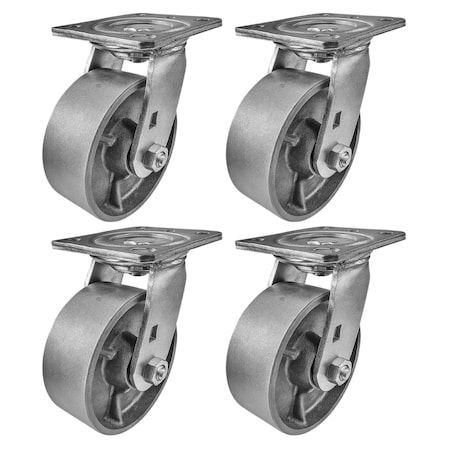 Hyw Products Heavy Duty Caster Set 5in Steel Wheels, 4 Swivel, 4PK 40-50S-A1-SS-4